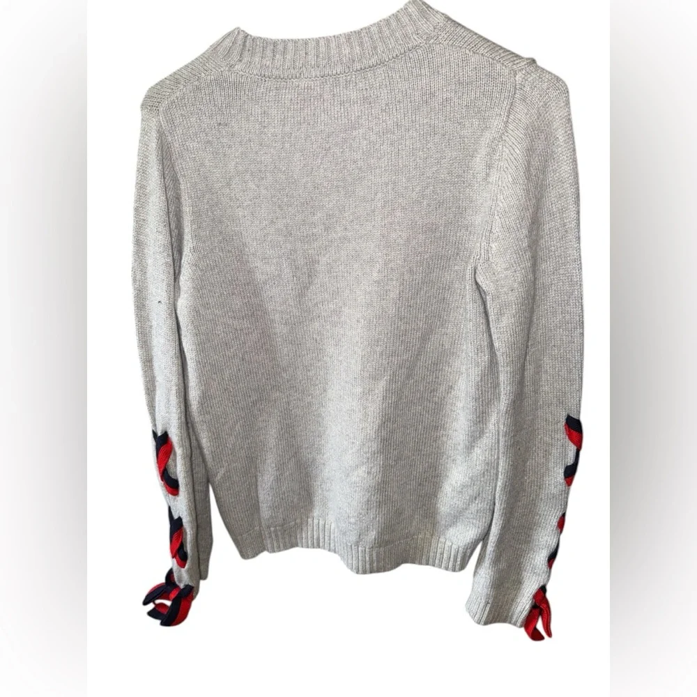 Boden Angelica Gray Cashmere Blend Knit Crewneck Tie Sleeves Sweater Size Small - Picture 5 of 7